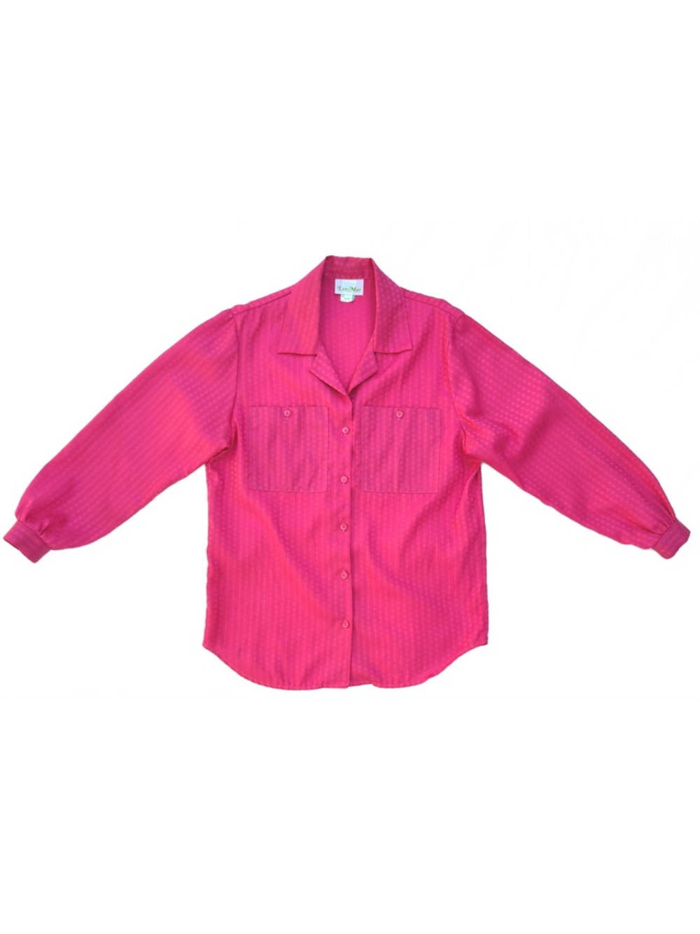 Vintage 70s Lee Mar Hot Pink Collared Long Sleeve Button Front Retro Disco Top